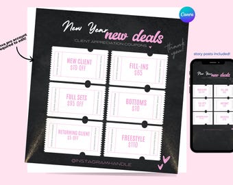 Folheto de Cupons de Ano Novo para Salão de Beleza, Agradecimento aos Clientes (Download Digital)