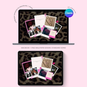 Cheetah Print MacBook and iPad Wallpaper Template: Girly DIY Design (Canva Editable, Digital Download)