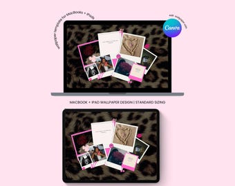 Modelo de papel de parede com estampa de oncinha para MacBook e iPad: Design feminino para fazer você mesma (Editável em Canva, Download digital)
