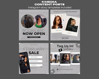 Kit de Conteúdo para Mídias Sociais para Cabeleireiros, Modelos de Posts para Instagram (Download Digital)