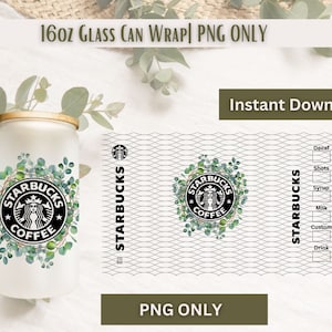 16oz Glass Can Wrap | Glass Can SVG | Png | Sublimation Designs | Glass can template  | Libbey Wrap| Starbucks Wrap| Starbucks layout
