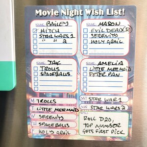 Film Wunschliste Tracker, Familie trocken abwischbar magnetisch, niedlich täglicher Tracker, trocken abwischbarer Tracker für Kühlschrank, magnetischer Wasser Tracker, Filmliebhaber
