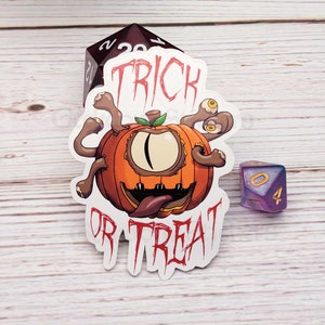 He aquí la pegatina de truco o trato, calcomanía para computadora portátil, pegatina geek, pegatina DND, pegatinas geek DND, pegatinas Kawaii, pegatinas de Halloween