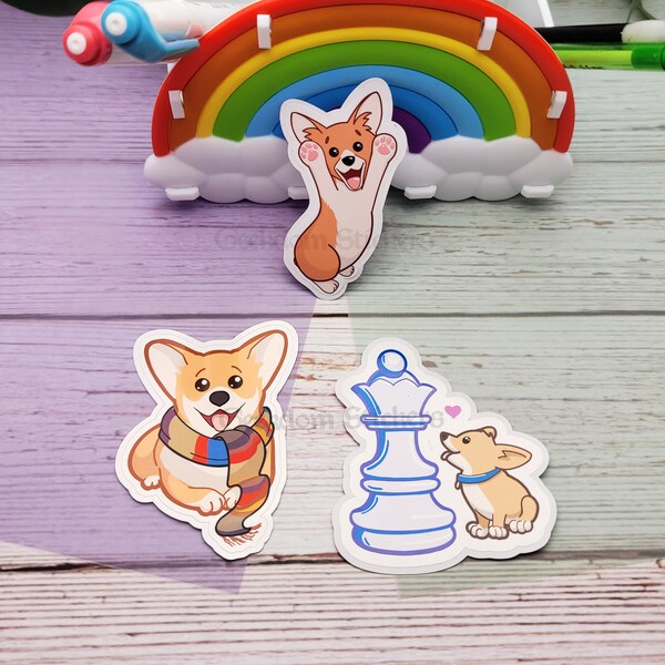 3 Corgi Sticker Pack Cute Kawaii Dogs, Laptop Decal, Geeky Sticker, Hydro Sticker, Kawaii Geek Stickers, Kawaii Stickers, Nerd Nerdy Sticker