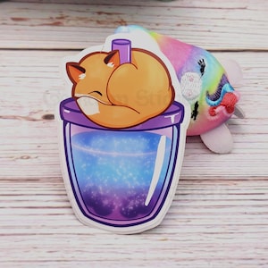 Boba Fuchs Aufkleber, Bubble Tea Liebhaber Aufkleber, Kawaii Fuchs Aufkleber, Süßigkeiten Aufkleber, Kawaii Aufkleber, Hydro Aufkleber, Tee Geschenkidee, Boba Tee Liebhaber