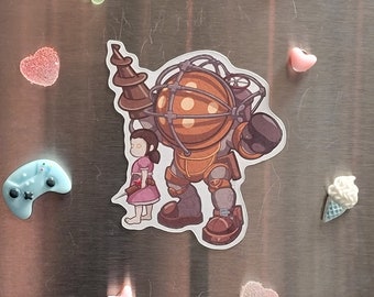 Chibi Big Daddy Magnet, Kawaii Geek Magnet, Geek Parody Magnet, Geek Magnet, Video Game Magnet,  Geek Gift Magnet, Video Gamer Fan Magnet