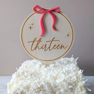 13th Birthday | Coquette Party Decor | Personalized Age | Thirteen Cake Topper