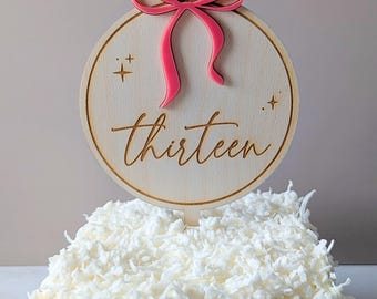 13th Birthday | Coquette Party Decor | Personalized Age | Thirteen Cake Topper