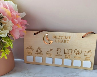 Bedtime Chart Wood Sign | Dry Erase Kids Night Chart | Dry Erase Chart | Routine Chart | Wood Daily Chart | Routine Task Chart