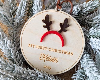 Reindeer Ears First Christmas Ornament | Personalized | New Baby Keepsake Gift