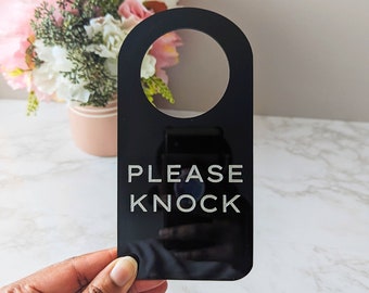 Please Knock Hanger | Acrylic Door Hanger | Door Tag Hanger | Do Not Disturb Sign | Door Knob Sign | Custom Door Sign