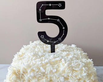 Number Cake Topper | Constellation Design Acrylic Birthday Party Decoration | Space Theme
