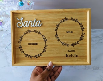 Santa Tray | Wood Santa Tray | Christmas Santa Tray | Cookie Santa Tray | Cookie Plate | Milk And Cookies Plate