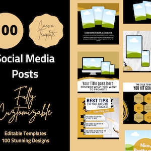 100 Instagram Post templates |Black and Gold Canva Templates | Instagram Template | Black and Gold