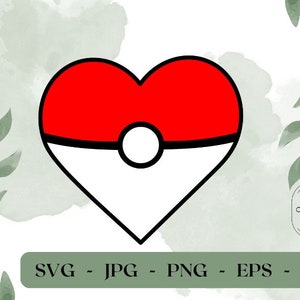 Pokemon Ball geïnspireerd hart - Instant digitale download - inclusief Svg-, Png-, Jpg-, Eps- en dxf-bestanden
