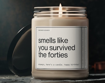 Smells Like You Survived The Forties Candle, 50th Birthday Gift For Her Him, 50th Birthday Candle Funny Gift Ideas For 50th Birthday Present