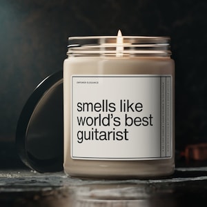 Smells Like World&#39;s Best Guitarist Candle, Guitarist Gift, Funny Gift For Guitarist, Guitar Player Gift, Musician Gifts, Guitar Band Member