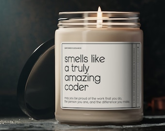 Ruikt naar een werkelijk geweldige coderkaars, codercadeau, programmeurcadeau voor coder, verjaardagscadeau, ingenieur cadeau-idee, 9oz geurende sojakaars