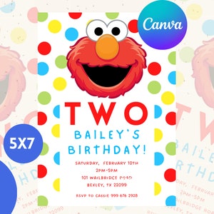 Personalised character, children's birthday party invitation, birthday invite, sesame elmo, character boys girl invitation, DIGITAL DOWNLOAD