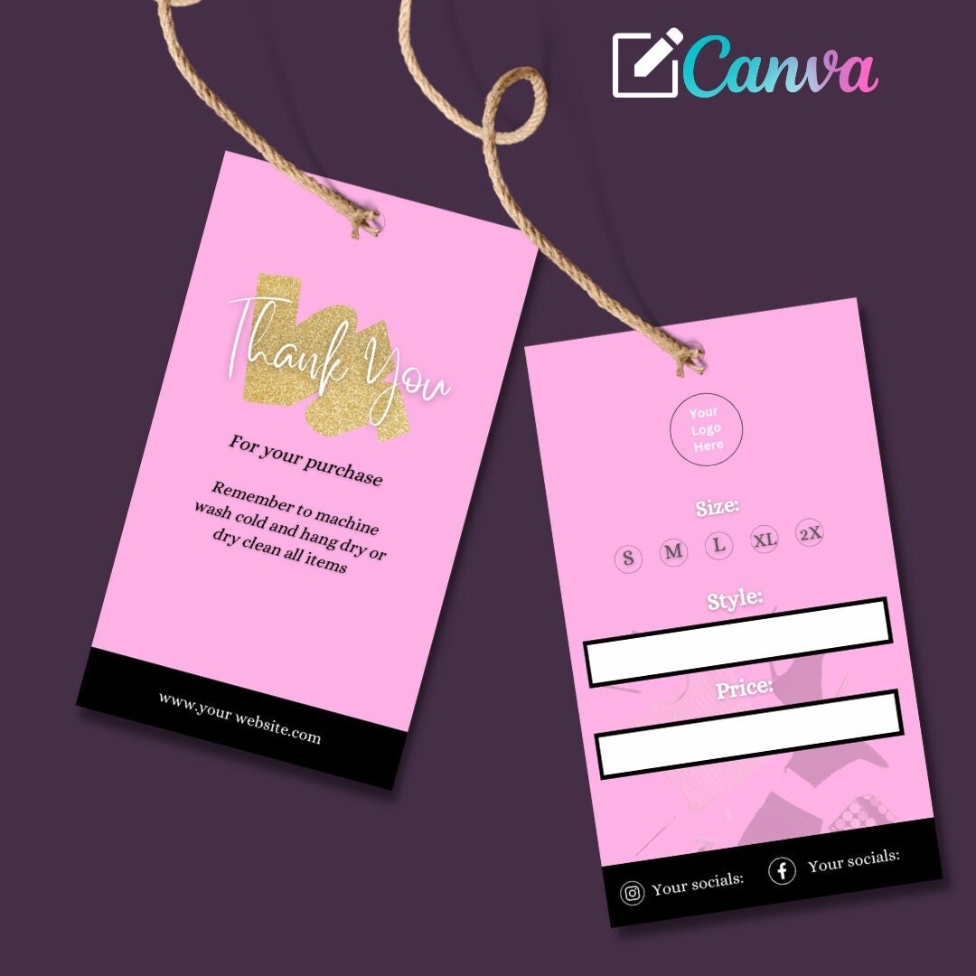 DIY Product Hang Tag Design, Boutique Tags, Size, Length, Style Tags, Thank You Hang Tag