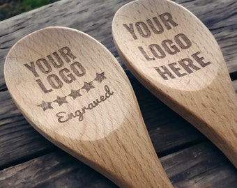 Logo Engraved Spoons, Custom Business Gift, 12-Inch Beechwood Spoon With Your Custom Logos Or Design