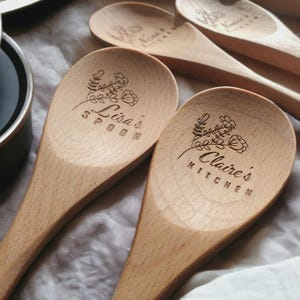 Personalized Spoon, Floral Kitchen Spoon Engraving, Custom Engraved 12-Inch Beechwood Spoons, Kitchen Gifts For Her Mom Grandma Friends