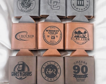 Custom Logo Engraving On Beverage Holder / Can Cooler, Personalized Leatherette Can Holder Gift, Small Businesses, Send Us Your Logo