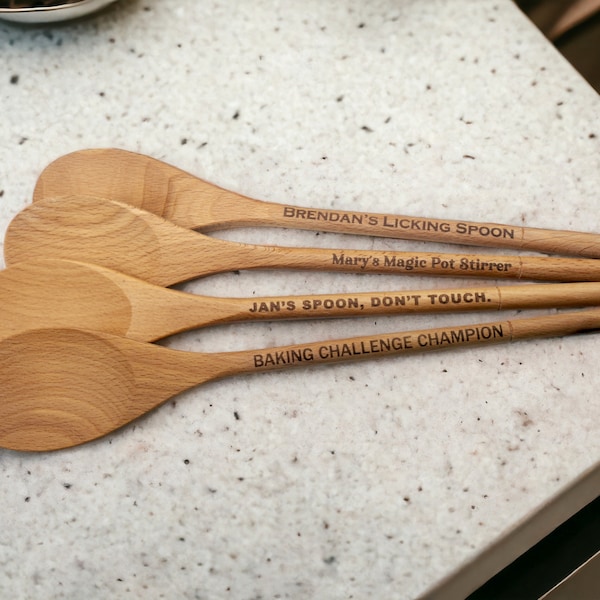 Spoon Handle Engraving, Best Gift For Mom, Grandma, Friends & Family, Personalized Engraved Wooden Spoon, 12-inch Beechwood Spoon