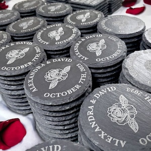 BULK Wedding Favors, Personalized Slate Coasters, Wedding Guest Favors, Wedding Guest Gifts, Wedding Coaster, Engraved Slate Coasters