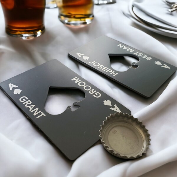 Ace Of Spades Groomsmen Gift, Engraved Steel Bottle Openers, Fits In Your Wallet, Best Man, Groomsman Asking Gift, Personalized Names