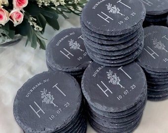 Bulk Wedding Favors, Wedding Guest Favors, Unique Wedding Favor, Wedding Guest Gifts, Wedding Coaster, Engraved Slate Stone Coasters