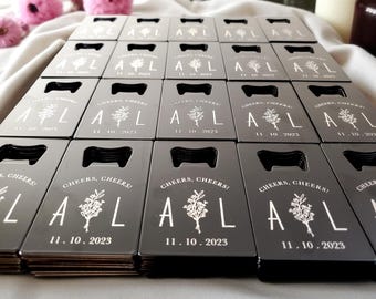 Personalized Engraved Bottle Opener, Bulk Wedding Favor, Wedding Guest Gifts, Magnet Or Wallet Friendly Beer Openers
