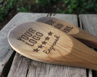 Custom Engraved Wooden Spoon, Send Us Your Logo Or Design, Wood Kitchen Mixing Spoon, Logo Engraving, 12-Inch Engraved Spoon With YOUR Logo