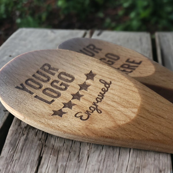 Custom Engraved Wooden Spoon, Send Us Your Logo Or Design, Wood Kitchen Mixing Spoon, Logo Engraving, 12-Inch Engraved Spoon With YOUR Logo