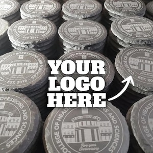 Custom Logo Slate Coasters, Laser Engraved Business Branding, Logos Or Graphics, Stone Coasters Engraving