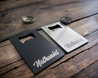 Custom Bottle Opener Personalized, Custom Name, Engraved Bottle Opener, Wallet Bottle Opener, Metal Bottle Opener, Size of a Credit Card