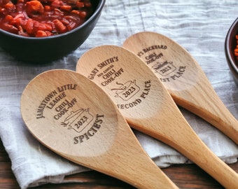Chili Cookoff Spoon, Chili Cookoff Prizes, Chili Cook-off Award, Engraved Wooden Stirring Spoon, Personalized 12-Inch Wooden Mixing Spoon