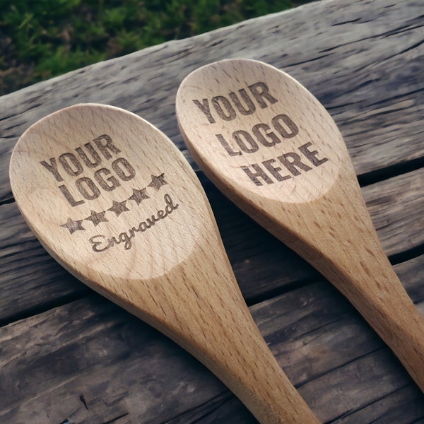 Custom Engraved Wooden Stirring Spoon, Send Us Your Logo Or Design, Wood Kitchen Mixing Spoon, Bulk Pricing, Logo Engraving, 12-Inch Spoon