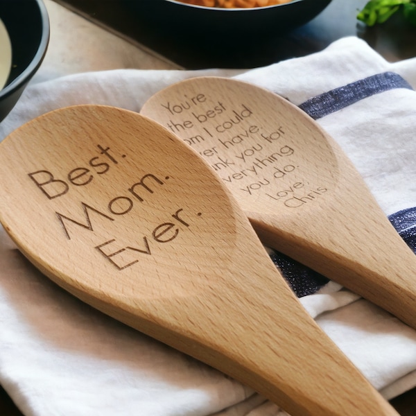 Personalized Engraved Wooden Spoon, Mixing Spoon, Name Here, Message Here, Unique Gift, Personalized Text, 12-Inch Beechwood Spoon