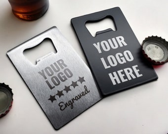 Custom Engraved Logo Bottle Openers, Thick Steel Card Wallet Bottle Openers, Fits In Your Wallet, Send Us Your Logo Or Graphic
