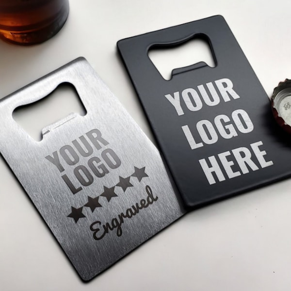 Custom Engraved Logo Bottle Openers, Thick Steel Card Wallet Bottle Openers, Fits In Your Wallet, Send Us Your Logo Or Graphic