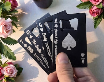 Personalized Wedding Favors, Playing Card Wallet Bottle Openers, Custom Bulk Wedding Guest Favor