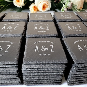 BULK Wedding Guest Favors, Custom Slate Coasters, Unique, Wedding Guest Gifts, Engraved Stone, Personalized Text