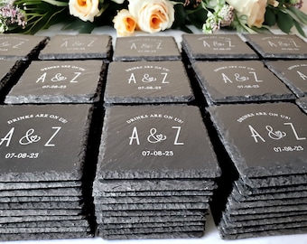 Bulk Wedding Guest Favors, Custom Slate Coasters, Unique, Wedding Guest Gifts, Engraved Stone, Personalized Text