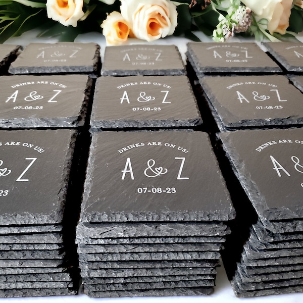 Bulk Wedding Guest Favors, Custom Slate Coasters, Unique, Wedding Guest Gifts, Engraved Stone, Personalized Text