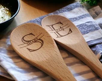 Custom Engraved Wooden Spoon, 12-Inch Spoon, Initial And Name, Personalized Wood Kitchen Mixing And Stirring Spoon, Great Housewarming Gift