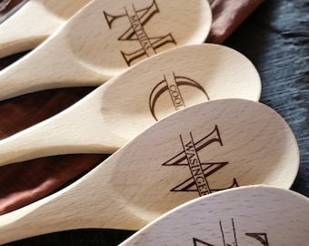 Personalized Engraved Wooden Spoon, Initial And Name, Custom Wood Kitchen Mixing And Stirring Spoon, 12-Inch Engraved Spoon