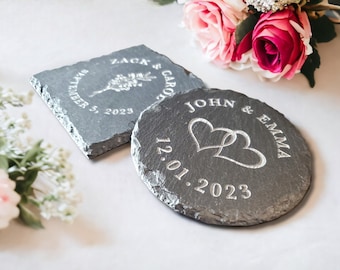 Custom Slate Coasters, Personalized Wedding Favor, Laser Engraved Bulk Wedding Favors That Your Reception Guests Will Actually Use
