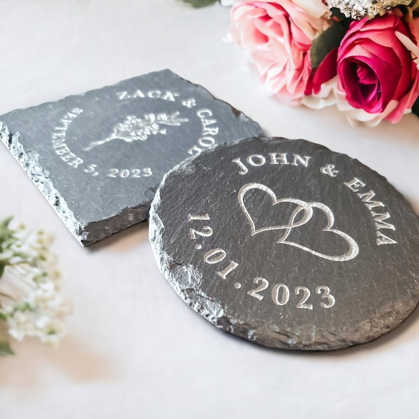 Engraved Slate Coasters, Bulk Wedding Favors, Personalized Slate Stone Coasters, Wedding Guest Favors, Wedding Guest Gifts, Wedding Coaster