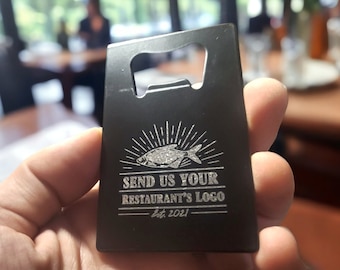 BULK Custom Engraved Logo Bottle Openers, Black, Thick Steel, Card Sized, Fits In Wallet, Send Us Your Logo Or Graphic